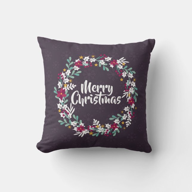 Simple Christmas Wreath Purple | Throw Pillow (Front)