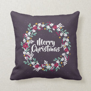 Simple Christmas Wreath Purple   Throw Pillow