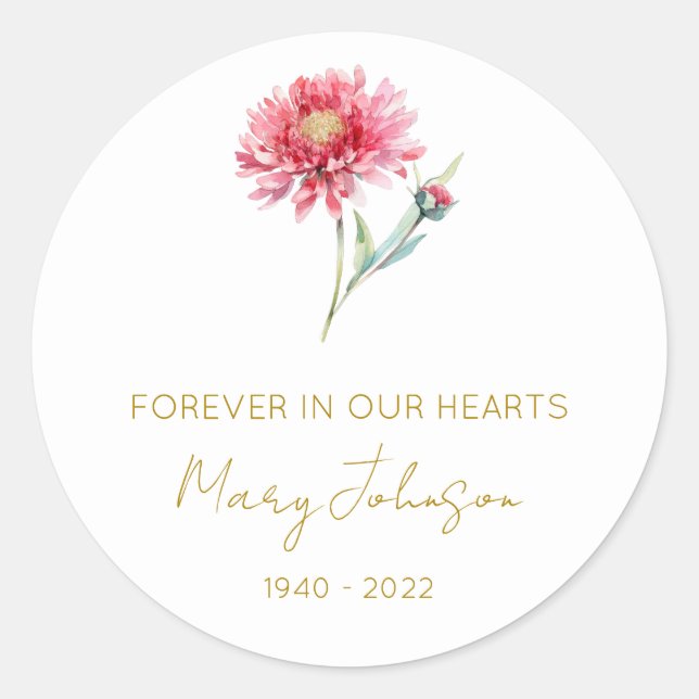 Simple Chrysanthemum Memorial  Classic Round Sticker (Front)