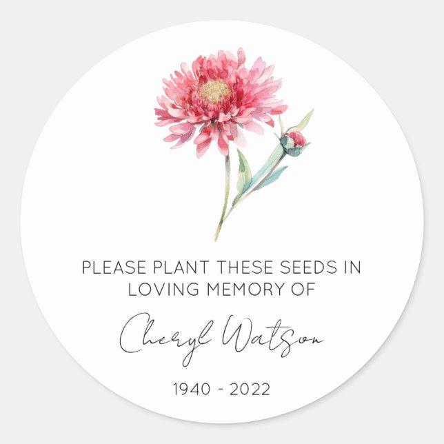 Simple Chrysanthemum Memorial Seed Packet Classic Round Sticker (Front)