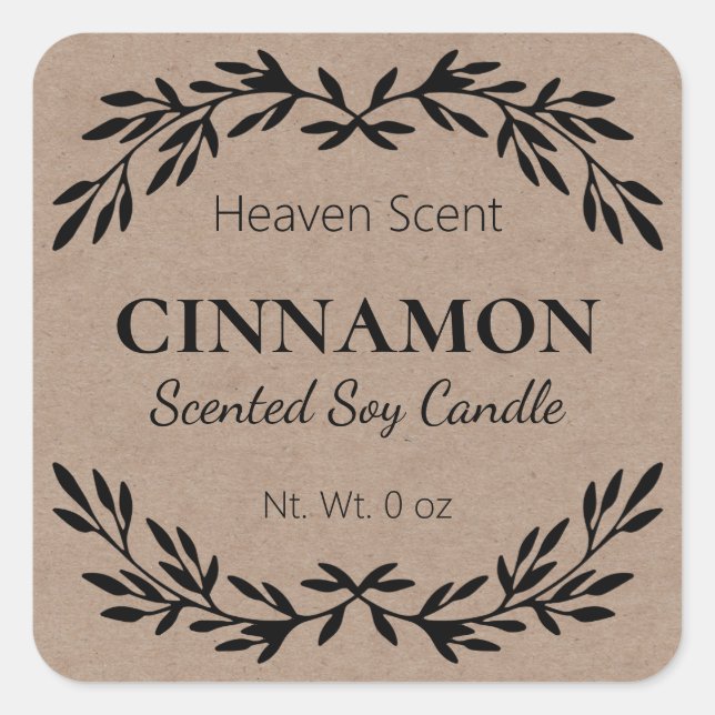 Simple Cinnamon Scented Soy Candle Kraft Labels (Front)