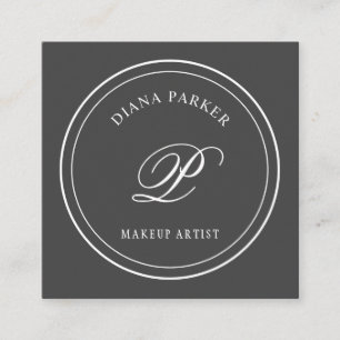 Simple Circle Logo Monogram Dark Grey Square Business Card