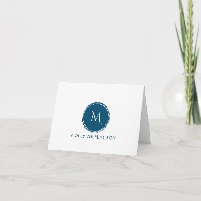Simple Circle Monogram Dark Navy Blue Note Cards (Front)