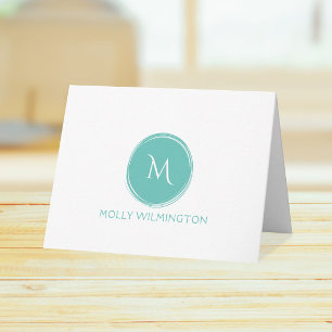 Simple Circle Monogram Teal Folded Note Cards