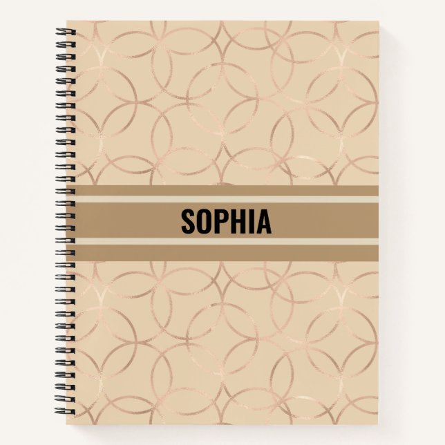 Simple Circle Pattern Beige with Your Name Notebook (Front)