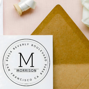 Simple Circular Border Monogram Return Address Rubber Stamp