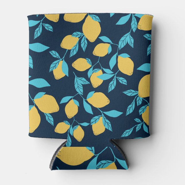 Simple citrus: lemons on blue. can cooler (Front)