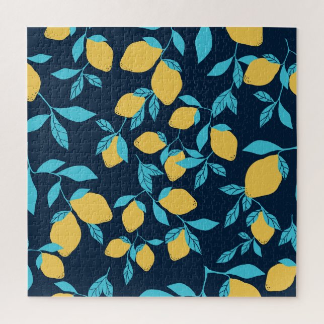Simple citrus: lemons on blue. jigsaw puzzle (Vertical)