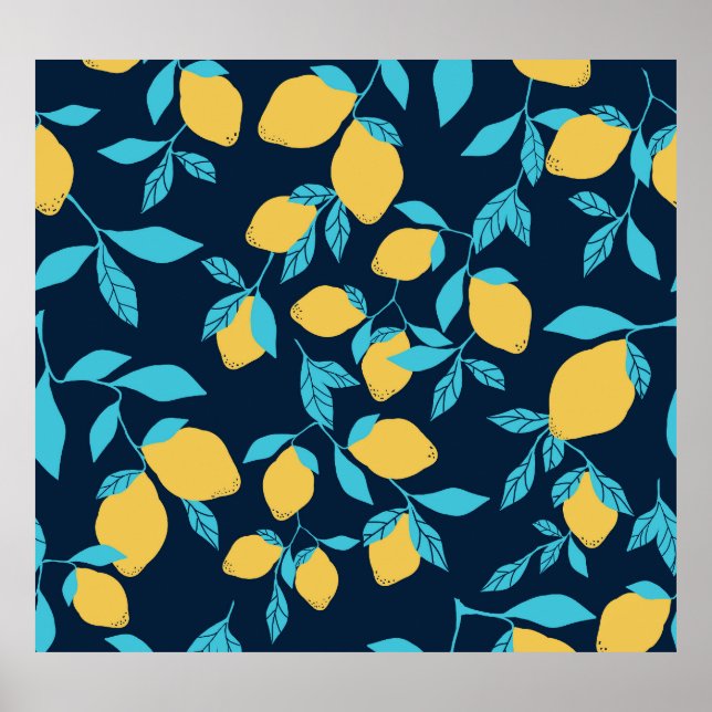 Simple citrus: lemons on blue. poster (Front)