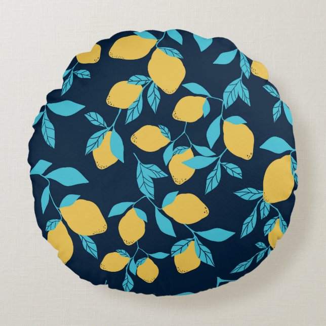 Simple citrus: lemons on blue. round cushion (Front)