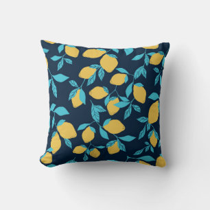 Simple citrus pattern. ripe lemons and bright leav cushion