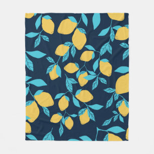 Simple citrus pattern. ripe lemons and bright leav fleece blanket
