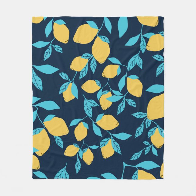 Simple citrus pattern. ripe lemons and bright leav fleece blanket (Front)