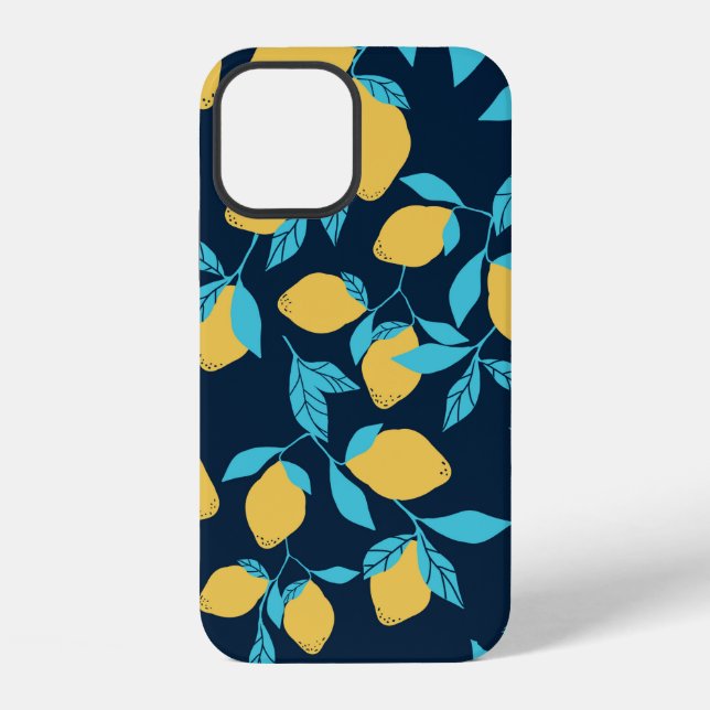 Simple citrus pattern. ripe lemons and bright leav iPhone case (Back)