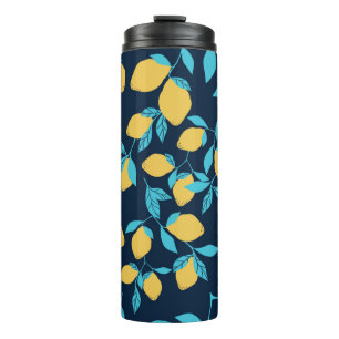 Simple citrus pattern. ripe lemons and bright leav thermal tumbler