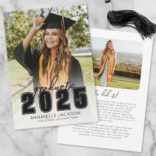 Simple Class 2025 Graduate Black Photo Graduation Announcement