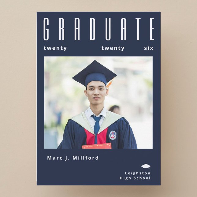 Simple class of 2026 navy photo grad announcement (Creator Uploaded)