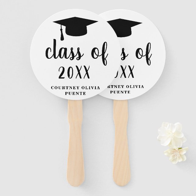 Simple Class Of Mortar Board Modern Graduation Hand Fan (Front and Back)