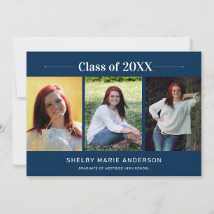 Simple Classic 3 Photo Graduation Party Invitation