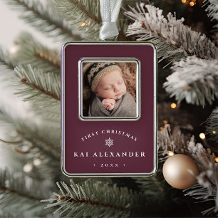Simple Classic Baby's First Christmas Photo Silver Plated Framed Ornament
