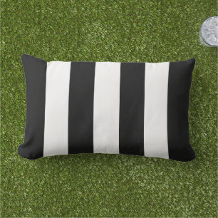 Simple Classic Black and White Cabana Stripes Lumbar Cushion