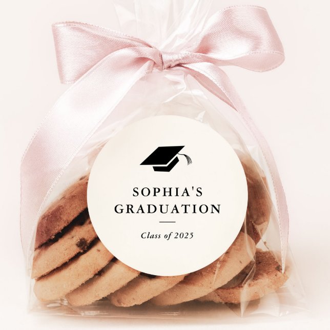 Simple Classic Black and White Graduation Favour Classic Round Sticker (Simple classic graduation party favor sticker.)