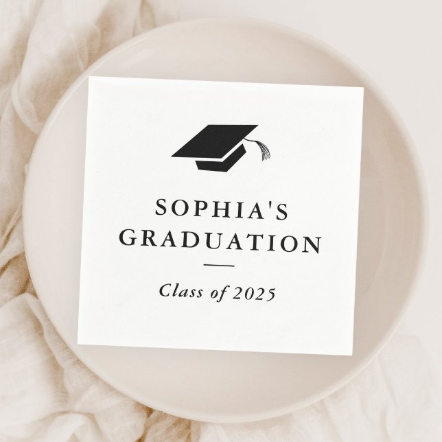 Simple Classic Black and White Graduation  Napkin (Simple black and white graduation party paper napkins.)