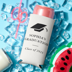 Simple Classic Black and White Graduation Seltzer Can Cooler