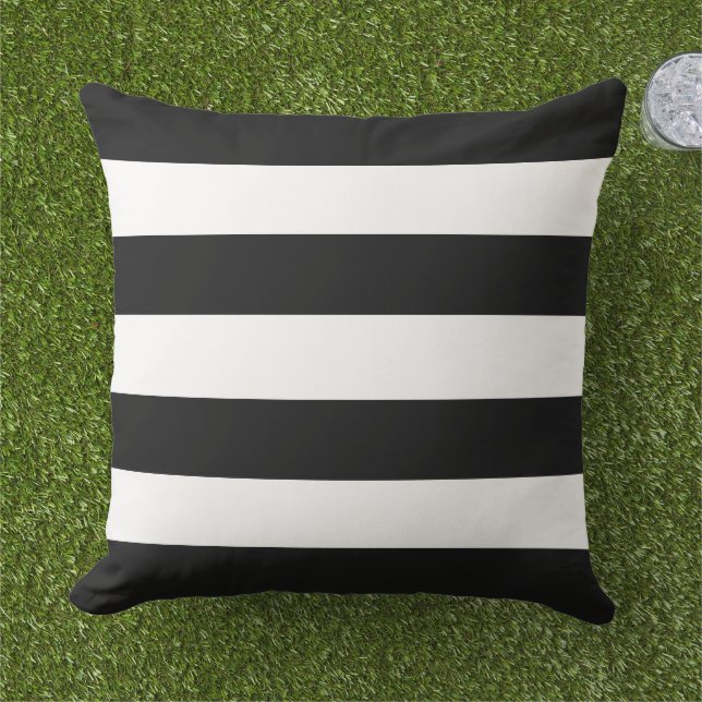 Simple Classic Black and White Horizontal Stripes Cushion (Grass)