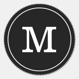 Simple Classic Black And White Monogram Round Sticker