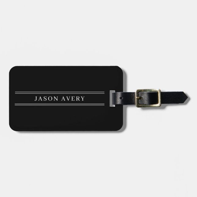 Simple Classic Black and White Personalised  Luggage Tag (Front Horizontal)