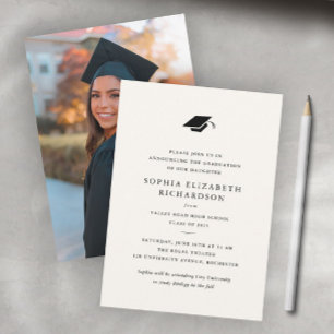 Simple Classic Black and White Photo Graduation  Announcement