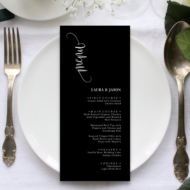 Simple Classic Black and White Wedding Menu Cards (Creator Uploaded)