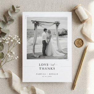Simple Classic Black and White Wedding Photo Thank You Card