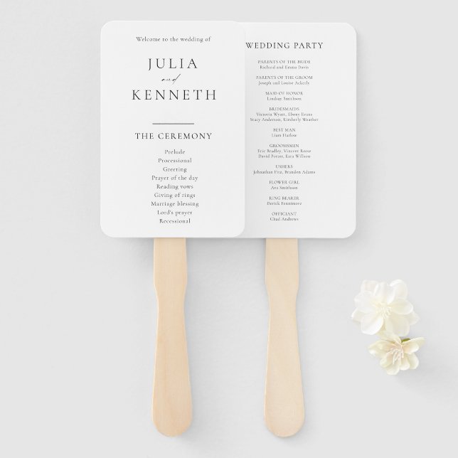 Simple Classic Black and White Wedding Programs Hand Fan (Front and Back)