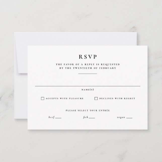 Simple classic black and white wedding RSVP card (Front)