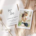 Simple Classic Black and White | Wedding Save The Date<br><div class="desc">A simple classic black and white save the date photo wedding announcement..  This save the date card features an elegant script text with a simple black and white theme and a photo on the back.  Customise the text with all the details for your special day.</div>