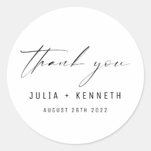 Simple Classic Black and White Wedding Thank You Round Sticker