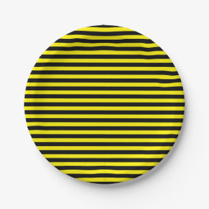 Simple Classic Black and Yellow Striped Paper Plate