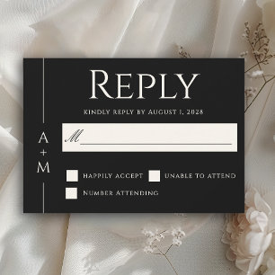 Simple Classic Black Elegant Monogram Wedding RSVP
