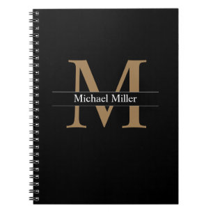 Simple Classic Black Gold Monogram Notebook