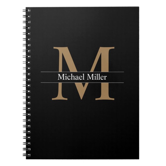 Simple Classic Black Gold Monogram Notebook (Front)