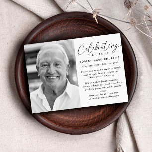 Simple Classic Black White Celebration of Life Invitation