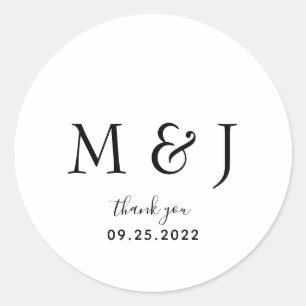 Simple Classic Black White Monogram  Classic Round Sticker