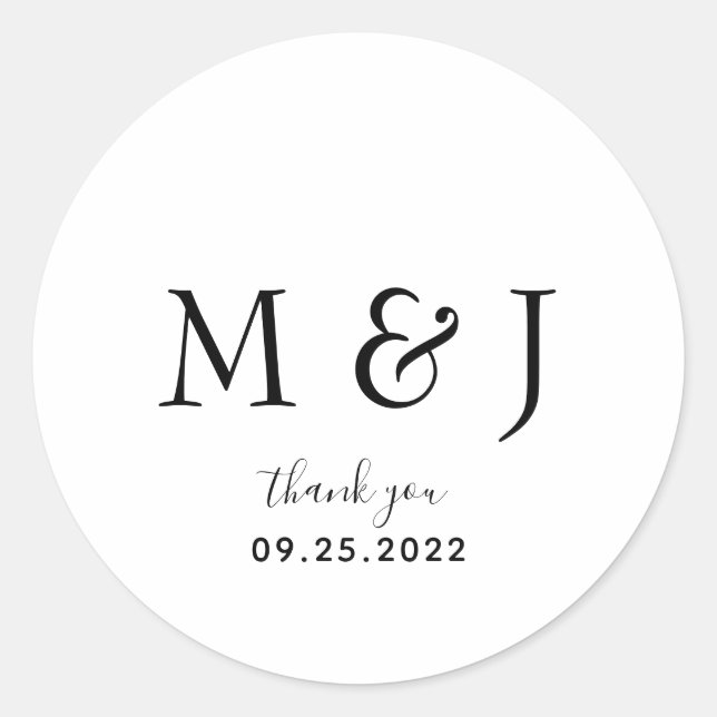 Simple Classic Black White Monogram  Classic Round Sticker (Front)