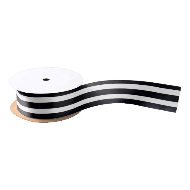 Simple Classic Black & White Stripes 1.5” 2 Yard Satin Ribbon (Spool)