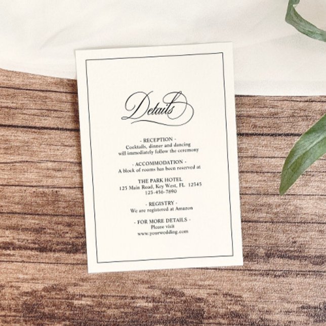 Simple Classic Black & White Wedding Details Enclosure Card (Creator Uploaded)
