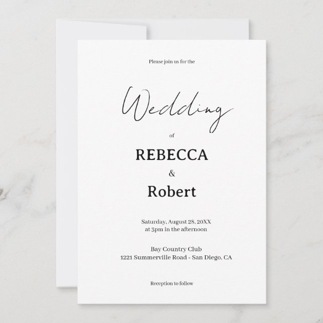 Simple Classic Black & White Wedding Invite (Front)