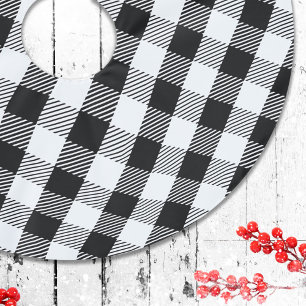 Simple Classic Buffalo Check Black White Pattern Brushed Polyester Tree Skirt