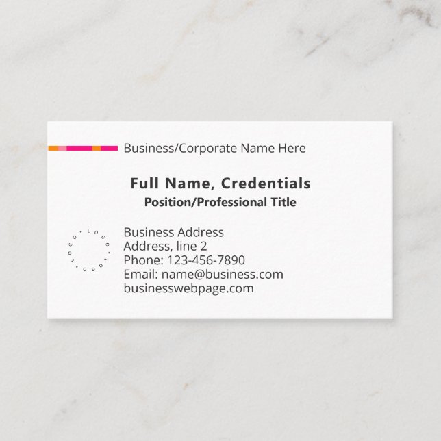 Simple Classic Business Corporate Logo Pink Orange Business Card (Front)